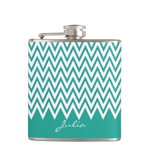 Elegant Blauwgroen Chevron Custom Flask Heupfles (Voorkant)