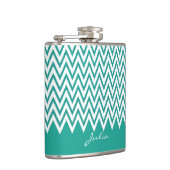 Elegant Blauwgroen Chevron Custom Flask Heupfles (Rechts)