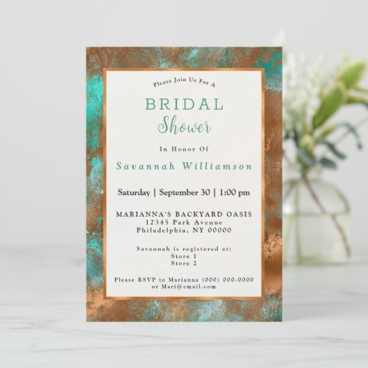 Elegant Blauwgroen Copper Patina Abstract Vrijgeze Kaart (Staand voorkant)