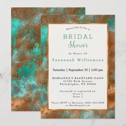 Elegant Blauwgroen Copper Patina Abstract Vrijgeze Kaart (Voorkant / Achterkant)