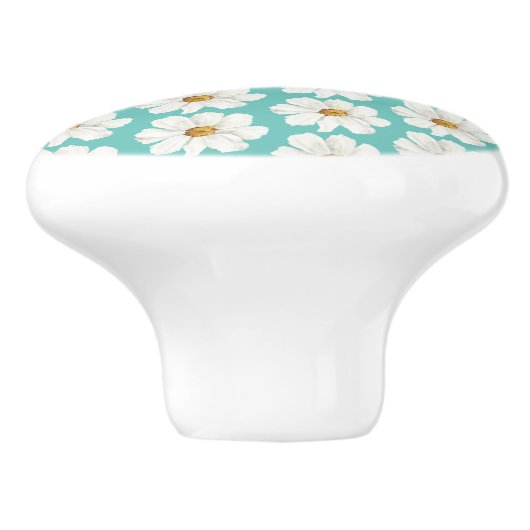 Elegant Blauwgroen Daisy Pattern Monogram Ceramic Keramische Knop (Zijkant)
