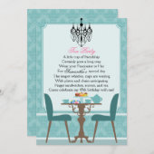 Elegant Blauwgroen Damask Birthday Tea Party Kaart (Voorkant / Achterkant)