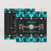 Elegant Blauwgroen Damask Black Diamond Birthday P Kaart (Voorkant / Achterkant)