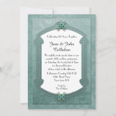 Elegant Blauwgroen Damask Jewels Jubileum Invitati Kaart (Voorkant)