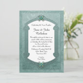 Elegant Blauwgroen Damask Jewels Jubileum Invitati Kaart (Staand voorkant)