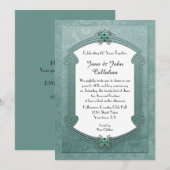 Elegant Blauwgroen Damask Jewels Jubileum Invitati Kaart (Voorkant / Achterkant)