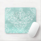 Elegant Blauwgroen Damask Mousepad Muismat (Met muis)