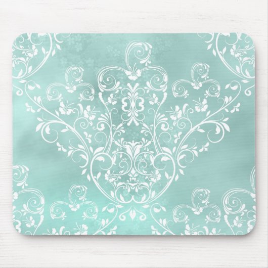 Elegant Blauwgroen Damask Mousepad Muismat (Voorkant)