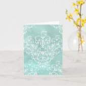 Elegant Blauwgroen Damask Note Kaart (Gele Bloem)