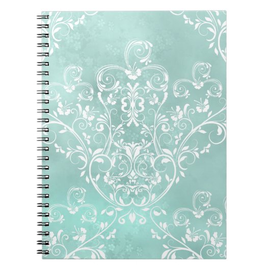 Elegant Blauwgroen Damask Notitieboek (Voorkant)