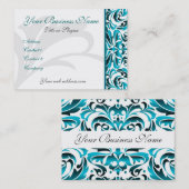 Elegant Blauwgroen Damask Scroll Visitekaartje (Voorkant / Achterkant)