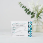 Elegant Blauwgroen Damask Scroll Visitekaartje (Staand voorkant)