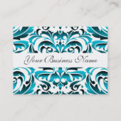 Elegant Blauwgroen Damask Scroll Visitekaartje (Achterkant)
