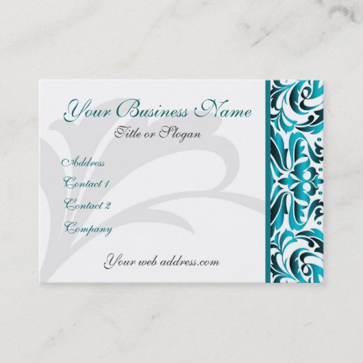 Elegant Blauwgroen Damask Scroll Visitekaartje (Voorkant)