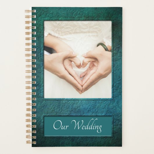 Elegant Blauwgroen Ebossed Wedding Planner (Voorkant)