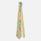 Elegant Blauwgroen en beige oliage Floral Pattern  Stropdas (Voorkant)