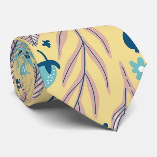 Elegant Blauwgroen en beige oliage Floral Pattern  Stropdas (Opgerold)