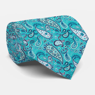 Elegant Blauwgroen en Blue Floral Paisley Stropdas