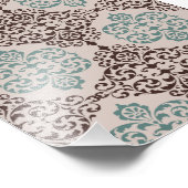 Elegant Blauwgroen en Bruin Damaskpatroon op Beige Foto Afdruk (Hoek)