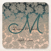 Elegant Blauwgroen en Champagne Wedding Theme Mono Kartonnen Onderzetters (Voorkant)