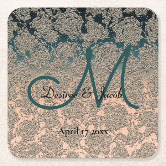 Elegant Blauwgroen en Champagne Wedding Theme Mono Kartonnen Onderzetters (Voorkant)