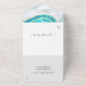 Elegant Blauwgroen en Gold Agate Geode Slice Weddi All In One Uitnodiging (Buitenkant)