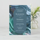Elegant Blauwgroen en Gold Agate Wedding Kaart (Staand voorkant)
