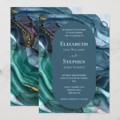 Elegant Blauwgroen en Gold Agate Wedding Kaart (Voorkant / Achterkant)