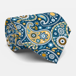 Elegant Blauwgroen en Gold Boho Chic Paisley Print Stropdas