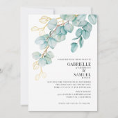 Elegant Blauwgroen en Gold Eucalyptus Wedding Invi (Voorkant)