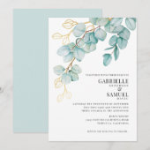 Elegant Blauwgroen en Gold Eucalyptus Wedding Invi (Voorkant / Achterkant)