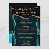 Elegant Blauwgroen en Gold Faux Glitter Agate Wedd Menu (Voorkant / Achterkant)