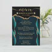 Elegant Blauwgroen en Gold Faux Glitter Agate Wedd Menu (Staand voorkant)