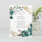 Elegant Blauwgroen en Gold Floral Bachelorette Par Kaart (Staand voorkant)