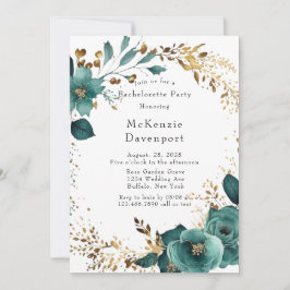 Elegant Blauwgroen en Gold Floral Bachelorette Par Kaart