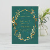 Elegant Blauwgroen en Gold Floral Couples Shower Kaart (Staand voorkant)