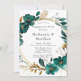 Elegant Blauwgroen en Gold Floral Engagement Party Kaart