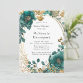 Elegant Blauwgroen en Gold Floral Vrijgezellenfees Kaart (Staand voorkant)