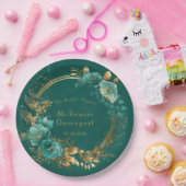 Elegant Blauwgroen en Gold Floral Vrijgezellenfees Papieren Bordje (Feest)