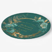 Elegant Blauwgroen en Gold Floral Vrijgezellenfees Papieren Bordje (Gekanteld)