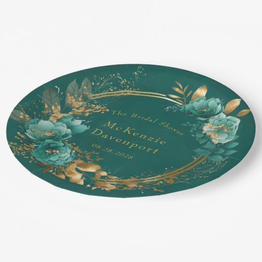 Elegant Blauwgroen en Gold Floral Vrijgezellenfees Papieren Bordje (Gekanteld)