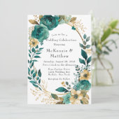 Elegant Blauwgroen en Gold Floral Wedding Celebrat Kaart (Staand voorkant)