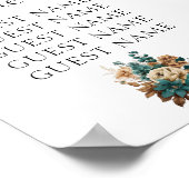 Elegant Blauwgroen en Gold Floral Wedding Seating  Poster (Hoek)