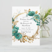 Elegant Blauwgroen en Gold Floral Wedding Shower I Kaart (Staand voorkant)