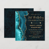 Elegant Blauwgroen en Gold Glitter Agate 21st Birt Kaart (Voorkant / Achterkant)