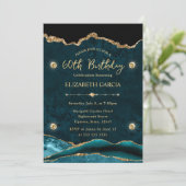 Elegant Blauwgroen en Gold Glitter Agate 60th Birt Kaart (Staand voorkant)