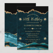 Elegant Blauwgroen en Gold Glitter Agate 60th Birt Kaart (Voorkant / Achterkant)