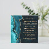 Elegant Blauwgroen en Gold Glitter Agate Quinceane Kaart (Staand voorkant)