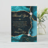 Elegant Blauwgroen en Gold Glitter Agate Wedding Bedankkaart (Staand voorkant)