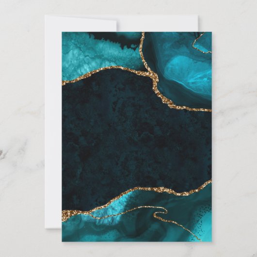 Elegant Blauwgroen en Gold Glitter Agate Wedding Bedankkaart (Achterkant)